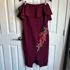 Premier Amour burgundy off the shoulder form fitting pencil dress